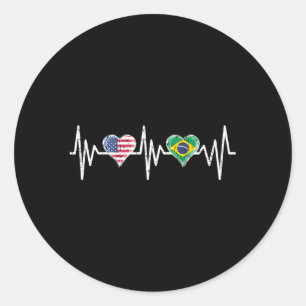 Usa Brazil Hebeat America Brazilian Flag He Classic Round Sticker