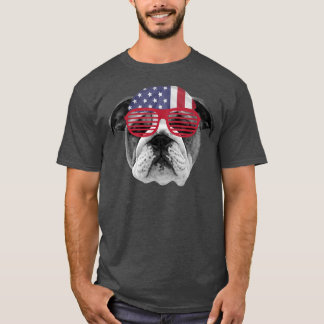 USA Bull dog America Bandana And Sunglasses 4th Of T-Shirt