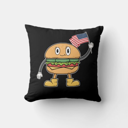 USA Burger American Flag 4th July Throw Pillow
