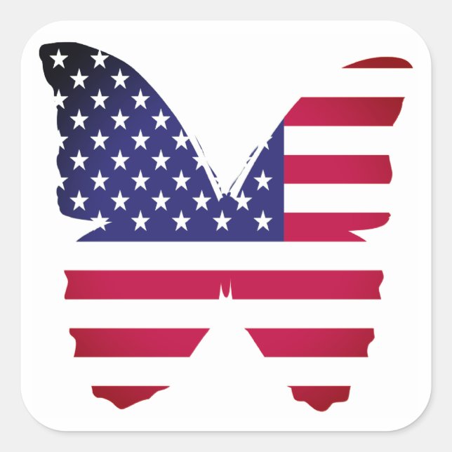 USA Butterfly red, white and blue Square Sticker (Front)
