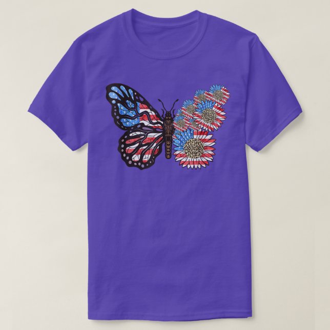 USA Butterfly Sunflower Leopard 4th OF July Americ T-Shirt (Design Front)