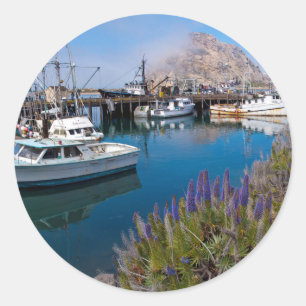 USA, California. Docked Boats At Morro Bay Classic Round Sticker