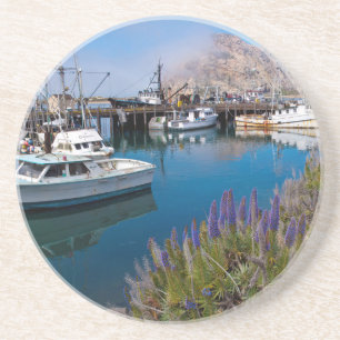USA, California. Docked Boats At Morro Bay Sandstone Coaster