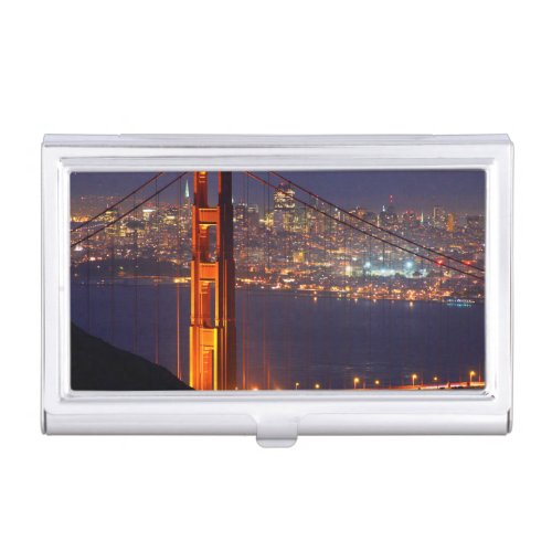 USA California Golden Gate Bridge At Night Business Card Holder