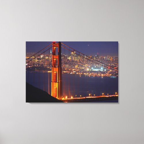 USA California Golden Gate Bridge At Night Canvas Print