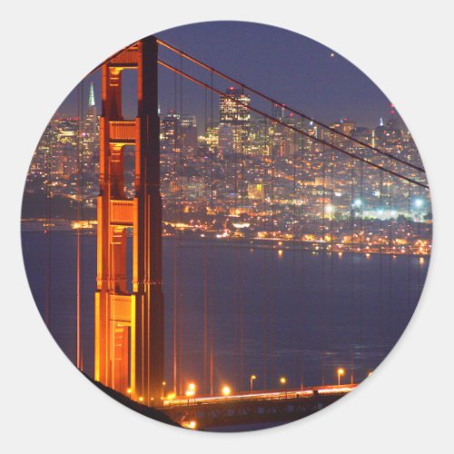 USA California Golden Gate Bridge At Night Classic Round Sticker