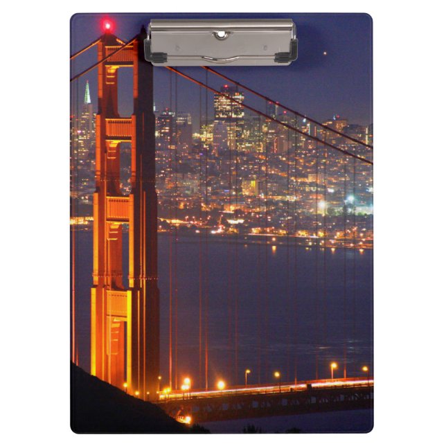 USA, California. Golden Gate Bridge At Night Clipboard (Front)