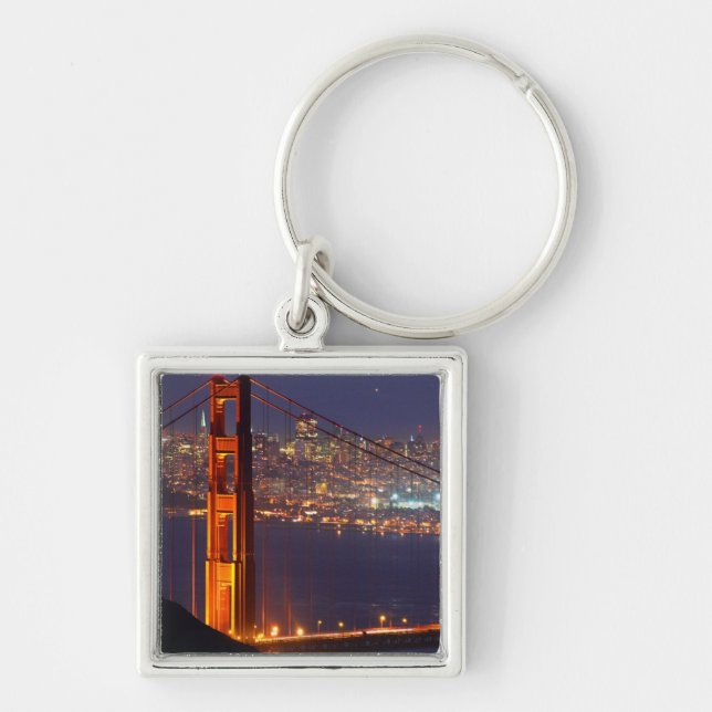 USA, California. Golden Gate Bridge At Night Keychain (Front)
