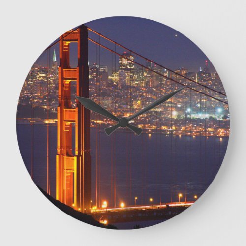 USA California Golden Gate Bridge At Night Large Clock