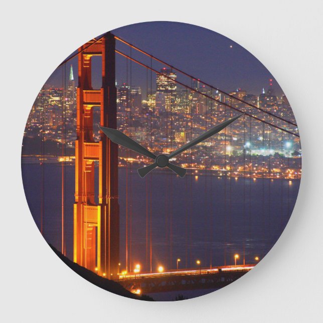 USA, California. Golden Gate Bridge At Night Large Clock (Front)