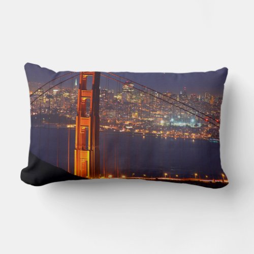 USA California Golden Gate Bridge At Night Lumbar Pillow