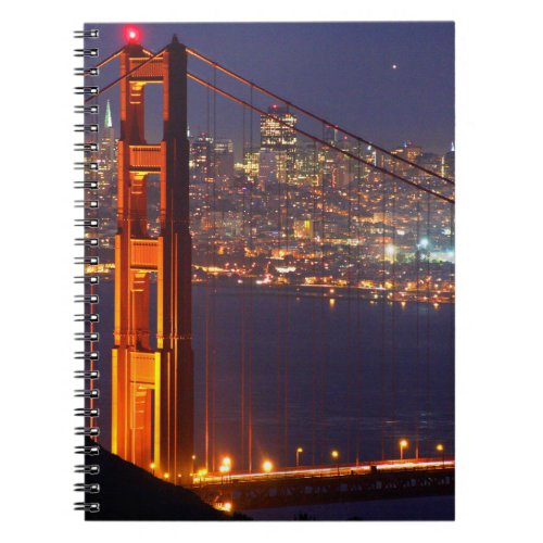 USA California Golden Gate Bridge At Night Notebook