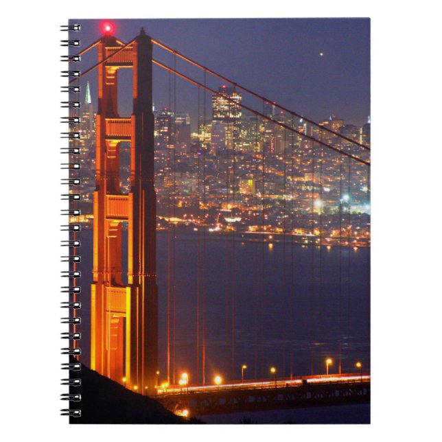 USA, California. Golden Gate Bridge At Night Notebook (Front)