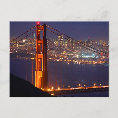 USA California Golden Gate Bridge At Night Postcard