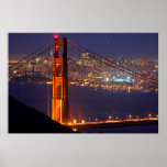 Usa, California. Golden Gate Bridge At Night Poster at Zazzle