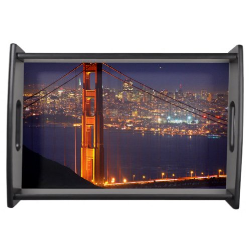 USA California Golden Gate Bridge At Night Serving Tray