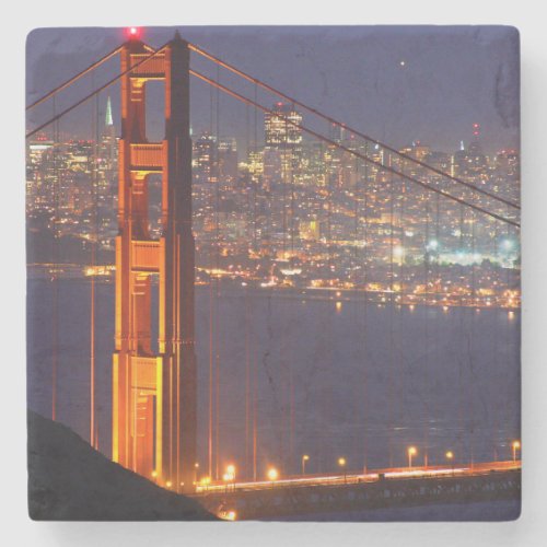 USA California Golden Gate Bridge At Night Stone Coaster