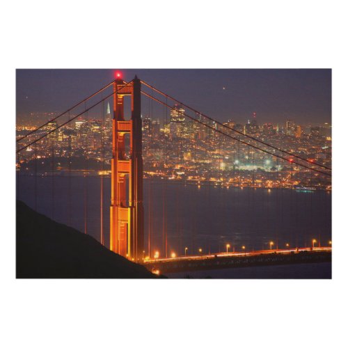 USA California Golden Gate Bridge At Night Wood Wall Decor