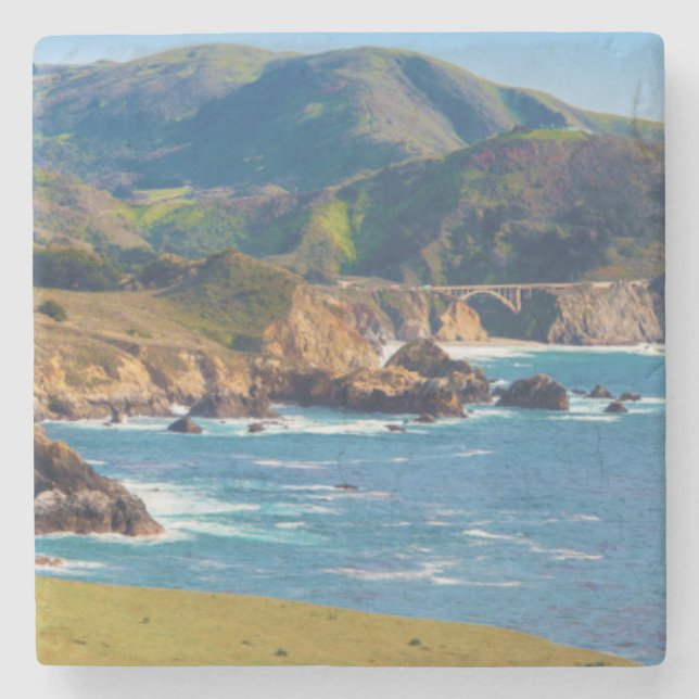 USA, California. Panorama Of Big Sur With Bixby Stone Coaster (Front)