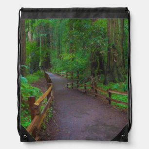 USA, California. Path Among Redwoods Drawstring Bag