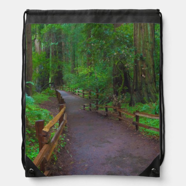 USA, California. Path Among Redwoods Drawstring Bag (Front)