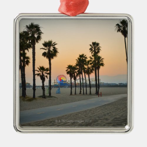 USA California Santa Monica Pier at sunset Metal Ornament