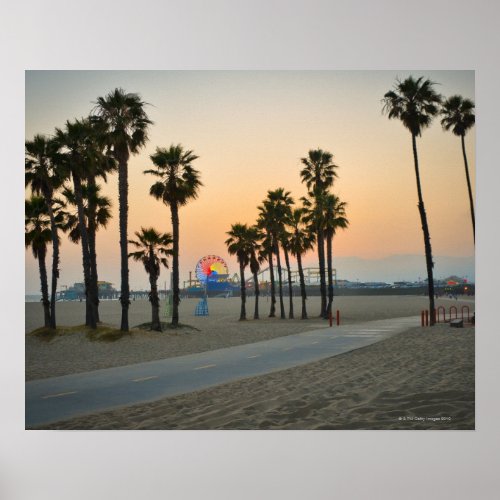 USA California Santa Monica Pier at sunset Poster