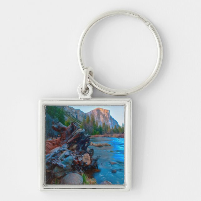 USA, California. Tree Roots In Merced River Keychain (Front)
