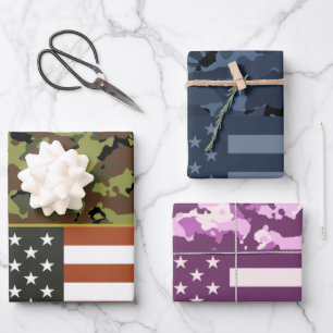 USA Camo Flag Wrapping Paper Sheets