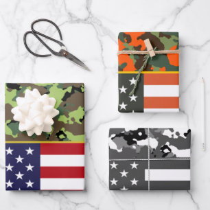 USA Camouflage Flag Wrapping Paper Sheets