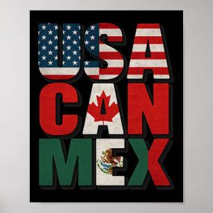 Usa Can Mex Flag Soccer North America Footbyll Fan Poster