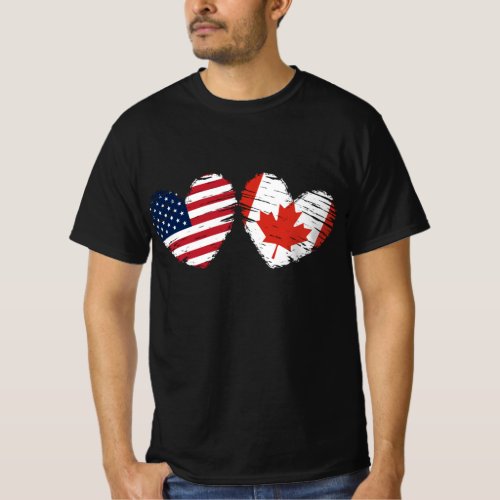 USA Canada Flag Heart Canadian American T_Shirt