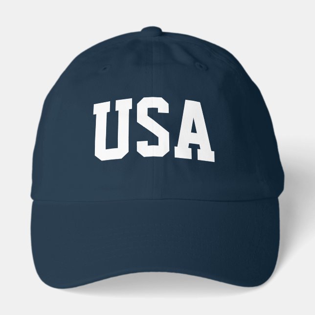 USA cap. Navy blue hat with white text (Front)