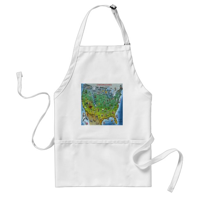 USA Cartoon Map Adult Apron (Front)
