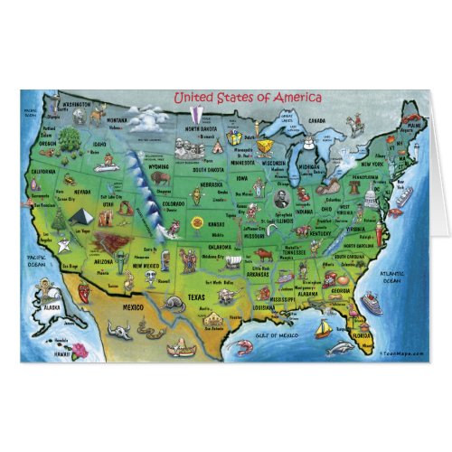 USA Cartoon Map Card