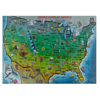 USA Cartoon Map Cutting Board