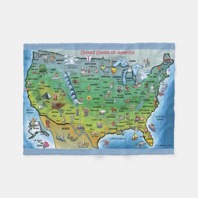 USA Cartoon Map Fleece Blanket (Front (Horizontal))