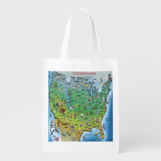 USA Cartoon Map Grocery Bag