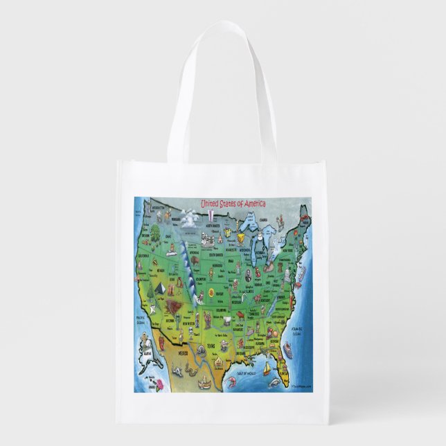 USA Cartoon Map Grocery Bag (Front)