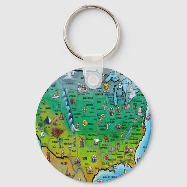 USA Cartoon Map Keychain (Front)