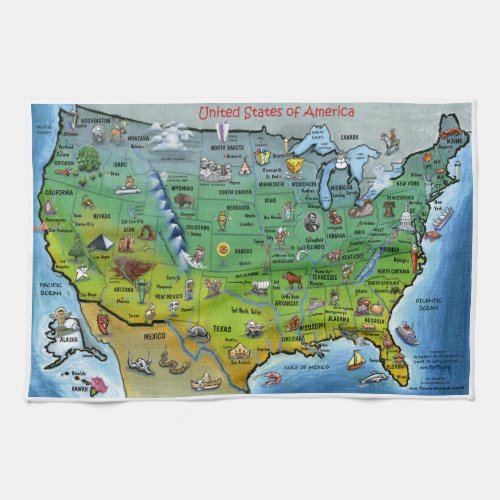 USA Cartoon Map Kitchen Towel