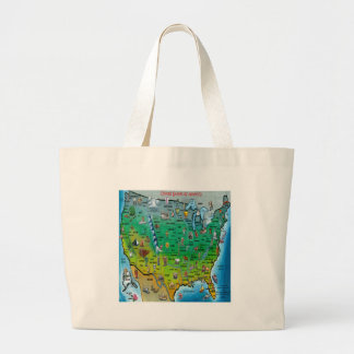USA Cartoon Map Large Tote Bag