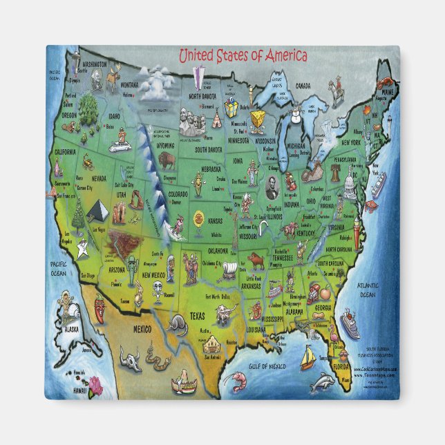 USA Cartoon Map Magnet (Front)