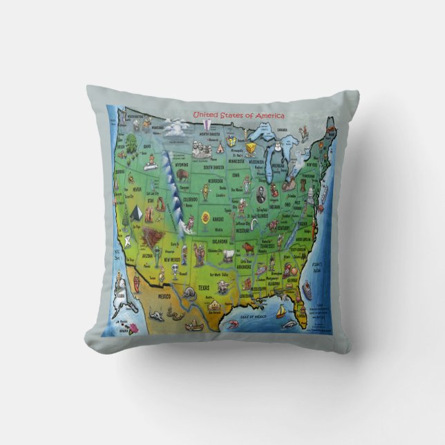 USA Cartoon Map Pillow (Front)
