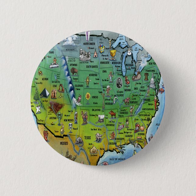 USA Cartoon Map Pinback Button (Front)