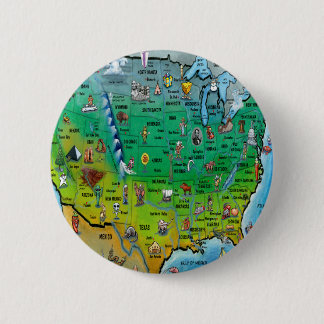 USA Cartoon Map Pinback Button