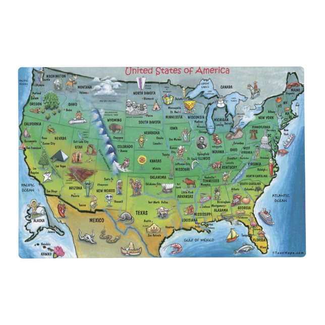 USA Cartoon Map Placemat (Front)
