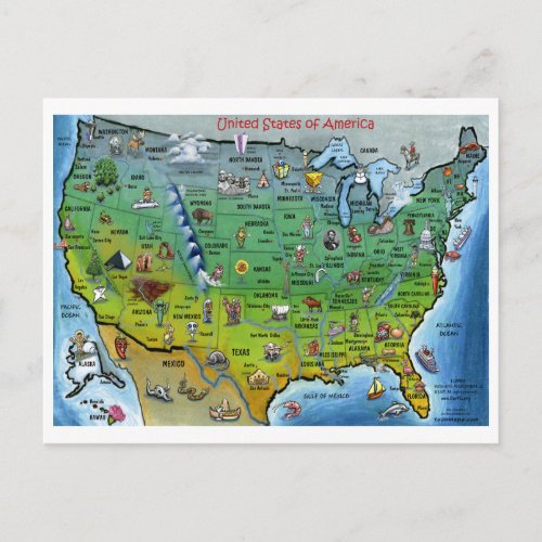 USA Cartoon Map Postcard