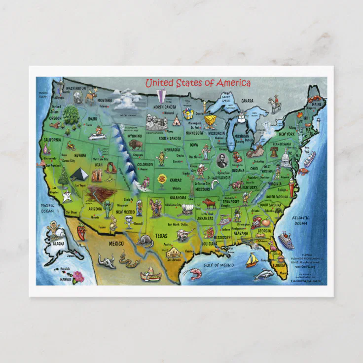 USA Cartoon Map Postcard | Zazzle