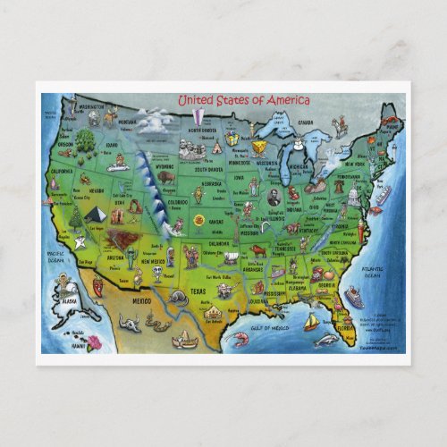 USA Cartoon Map Postcard